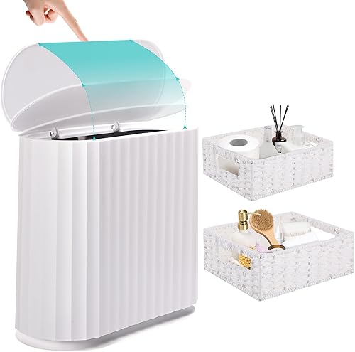 Miniatura 99 de Cubo de basura pequeño para baño con tapa de cierre suave, cubo de basura de acero inoxidable de 10 litros/2.6 galones con cubo interior extraíble