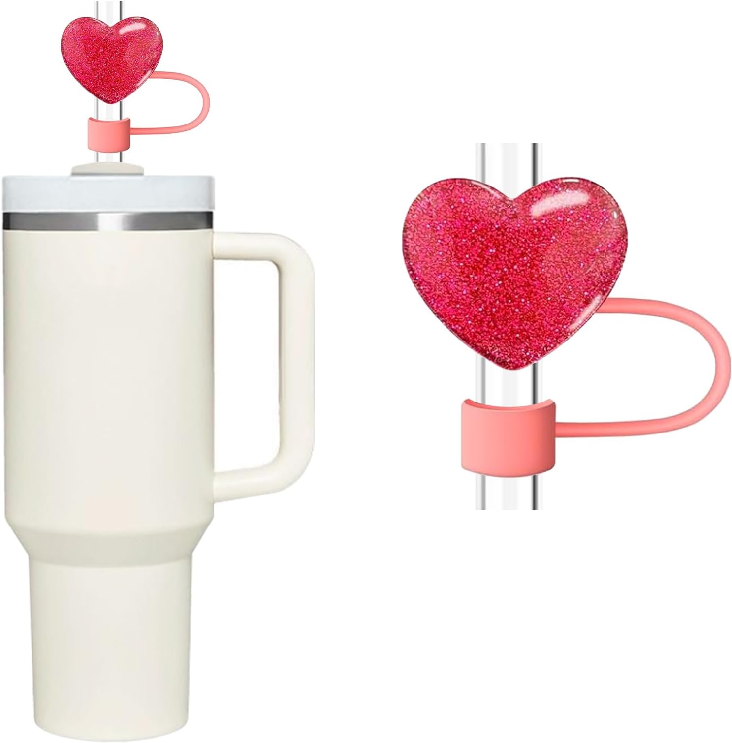 Bling Hearts Straw Cover for Stanley 40&30 Oz Cup, 10mm Silicone Straw Covers Cap for Stanley Cup Accessories, Cute Straw Topper for Tumblers, Straw Cap Stopper for Reusable Straws Tip Lids (Red)