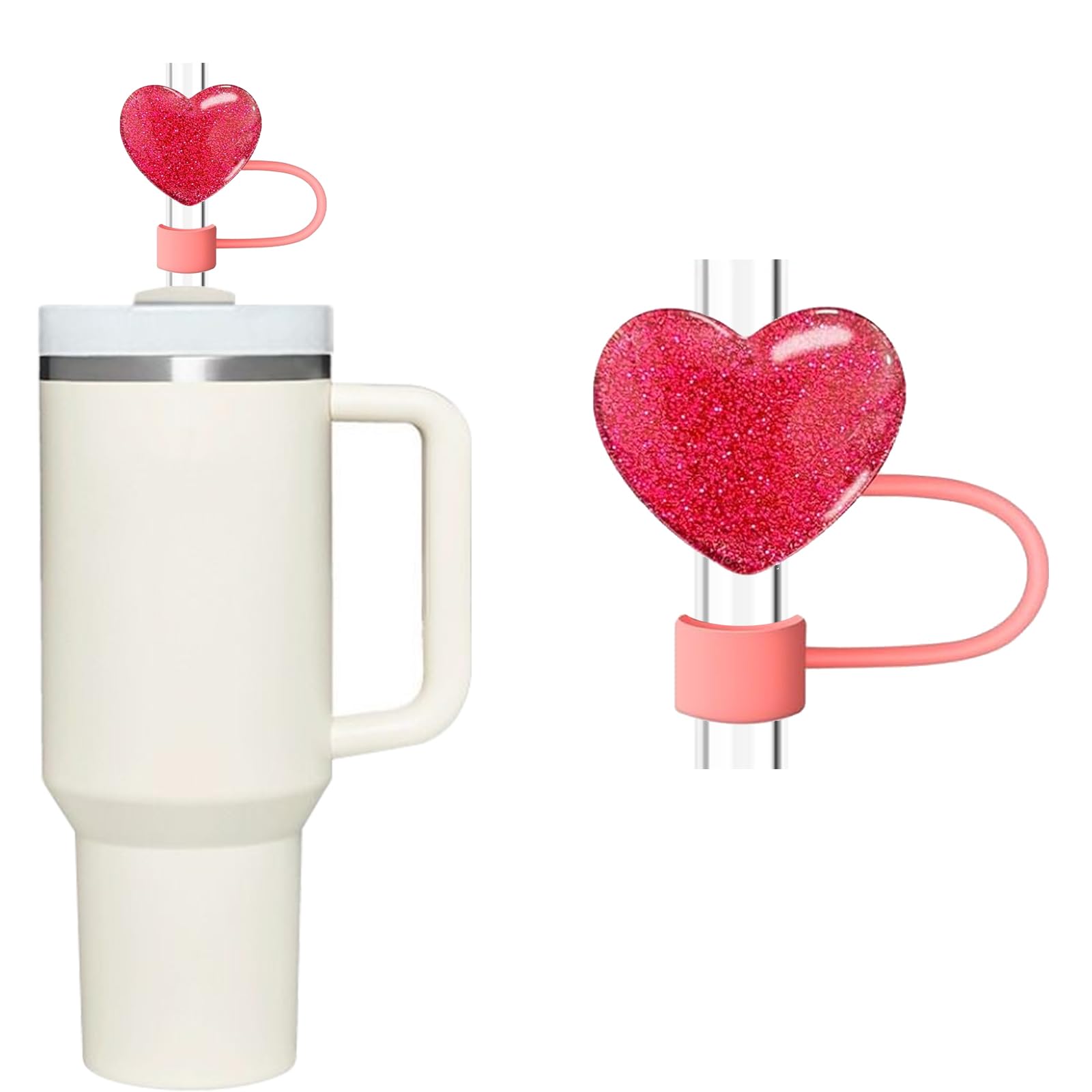 Bling Hearts Straw Cover for Stanley 40&30 Oz Cup, 10mm Silicone Straw Covers Cap for Stanley Cup Accessories, Cute Straw Topper for Tumblers, Straw