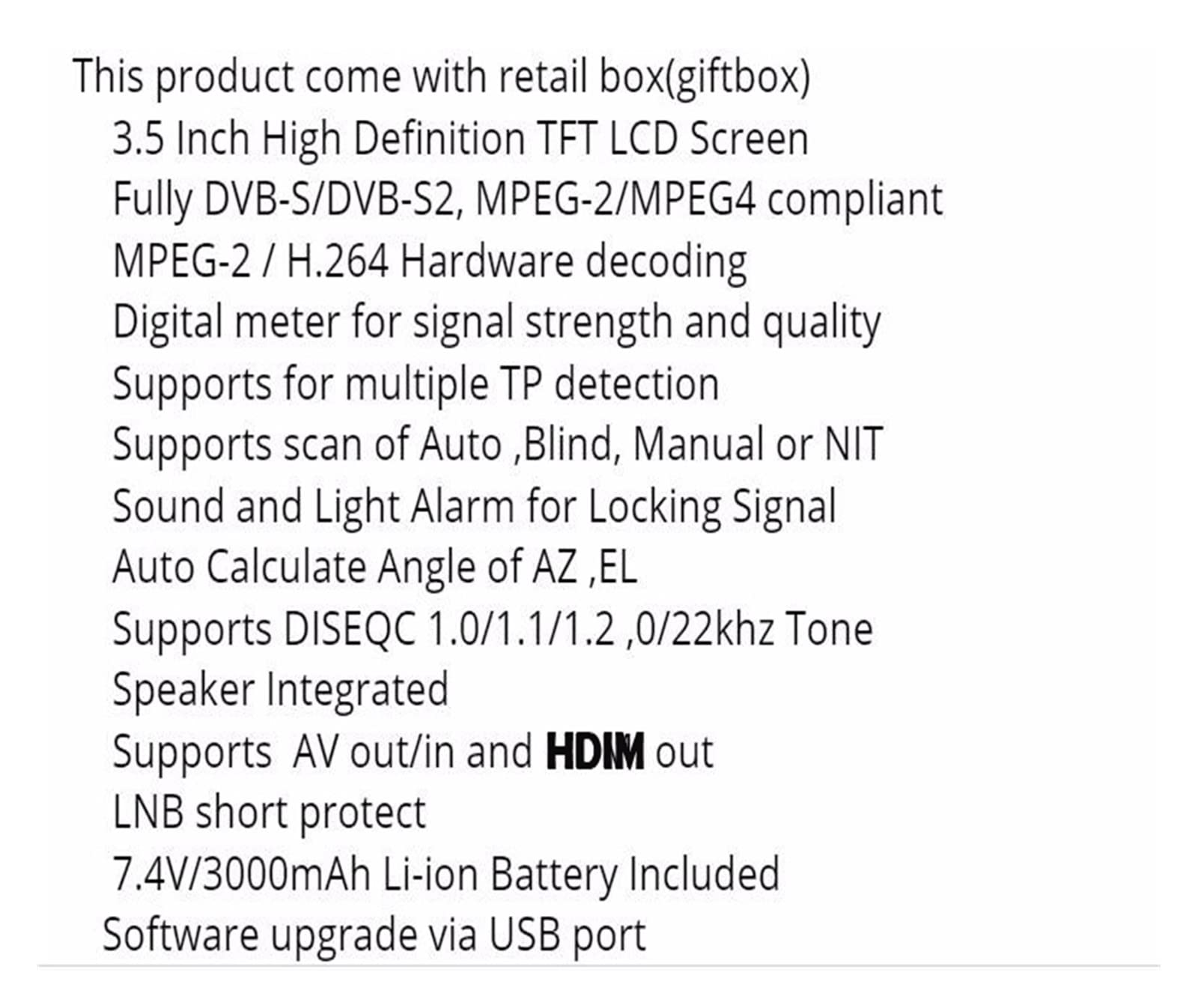 Buscador de SatéLite, Satfinder Dvb S2 DVB-S2 Digital Satellite Finder Meter MPEG-2/MPEG-4 WS 6916 Full Hd H.264 con batería Lion