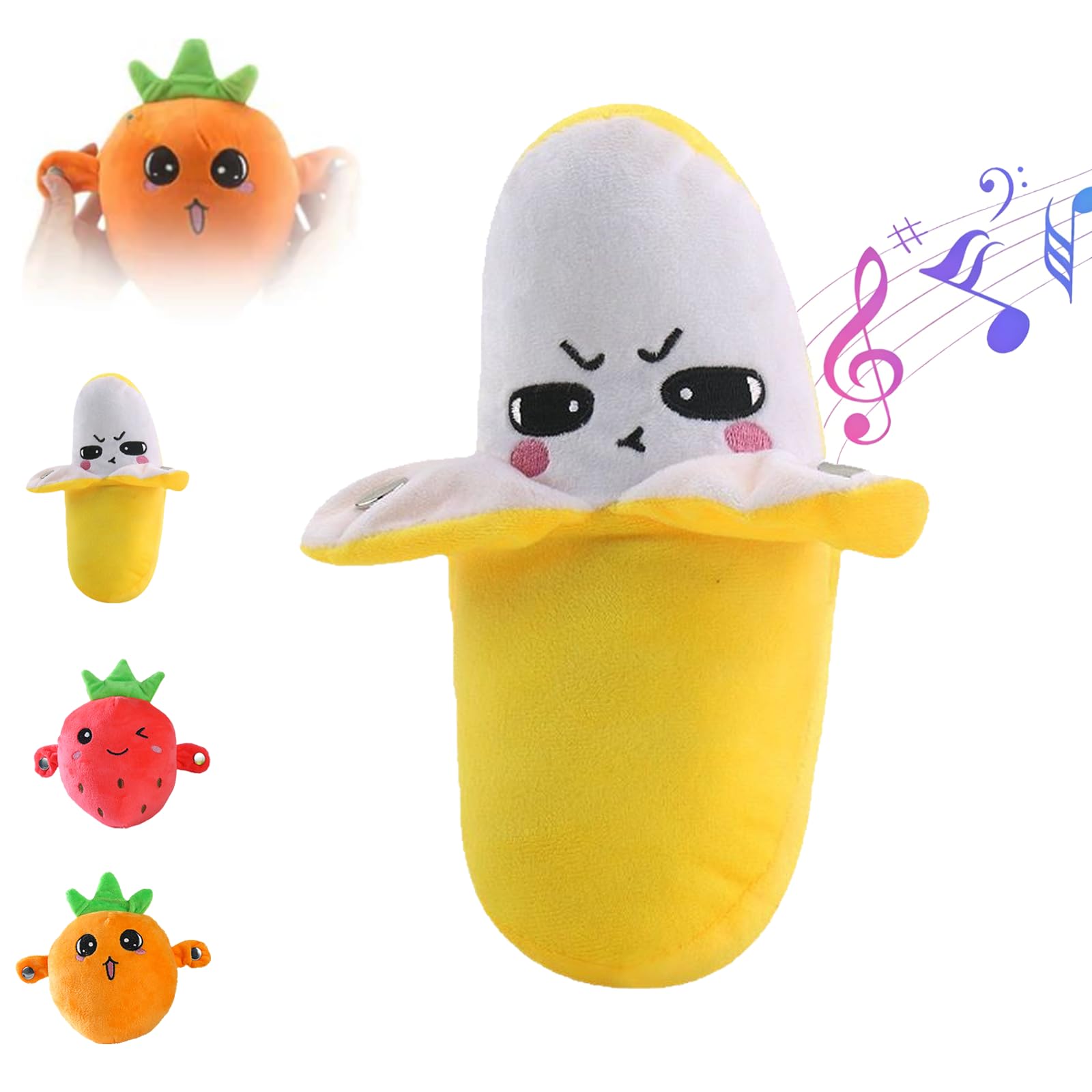 LLELEMAMO Interactive Music Plush Toy, Touch Sensitive Soft Fruit Musical Toy for Child Learning & Group Play, Induction Singing Sensory Toy for Kids Early Education, Parent-Child Play Fun (Banana)