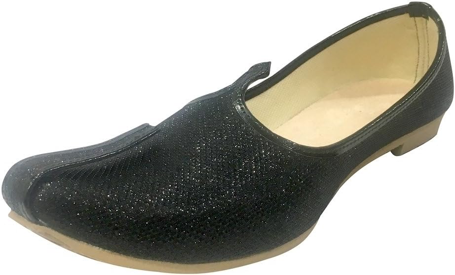 Mens Black Glitter Sherwani Shoes Punjabi Jutiis Pakistani Khussa Mens Nagra Mojari