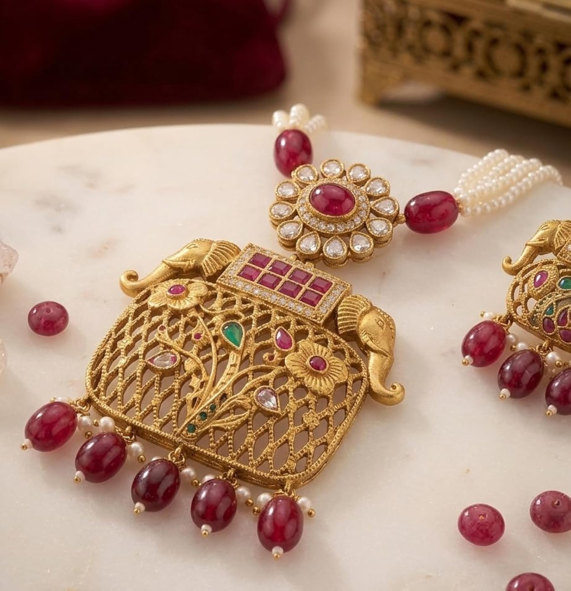 Elephant Pendant Necklace Set with Earrings for Weddings