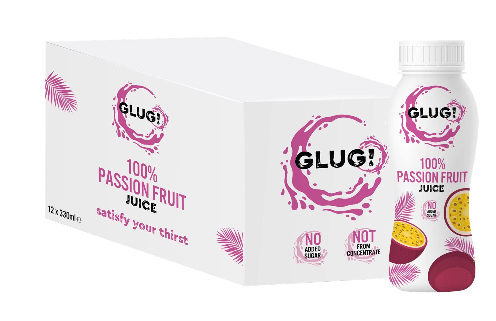 GLUG | 100% Passion Fruit Juice 330ml | Pack of 12 | Natural Fruit drink | No added sugar | Vegan lifestyle | Satisfy your thirst
