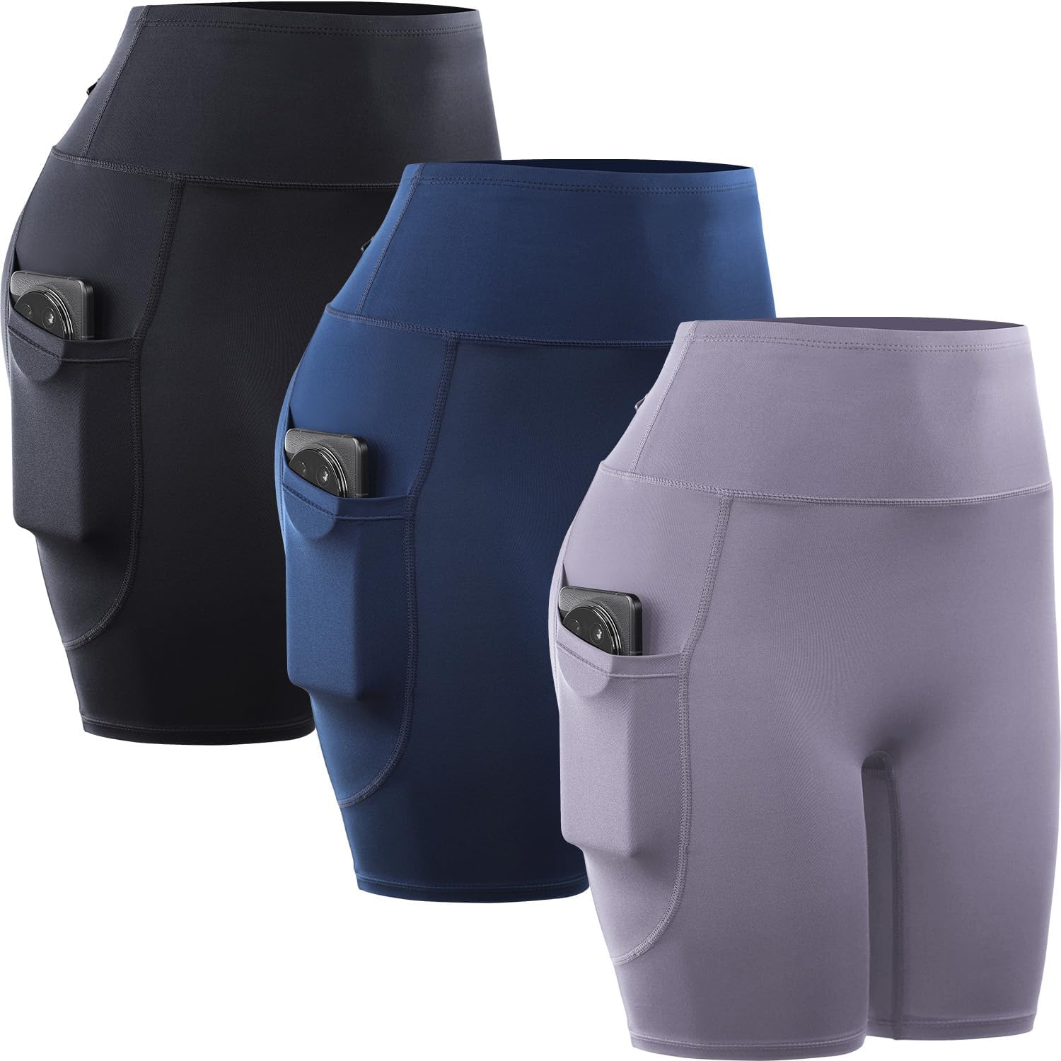 CADMUS 3 Pack High Waisted Workout Shorts for Women 7.5" Biker Shorts with Pockets