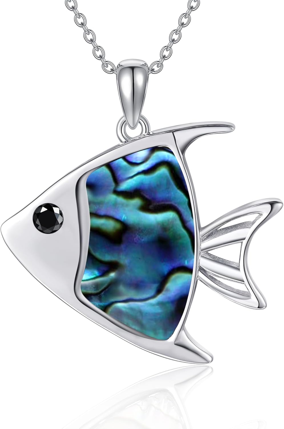 MONGAS Fish Necklace for Women 925 Sterling Silver Abalone Shell Fish Pendant Beach Ocean Necklace Jewelry for Women