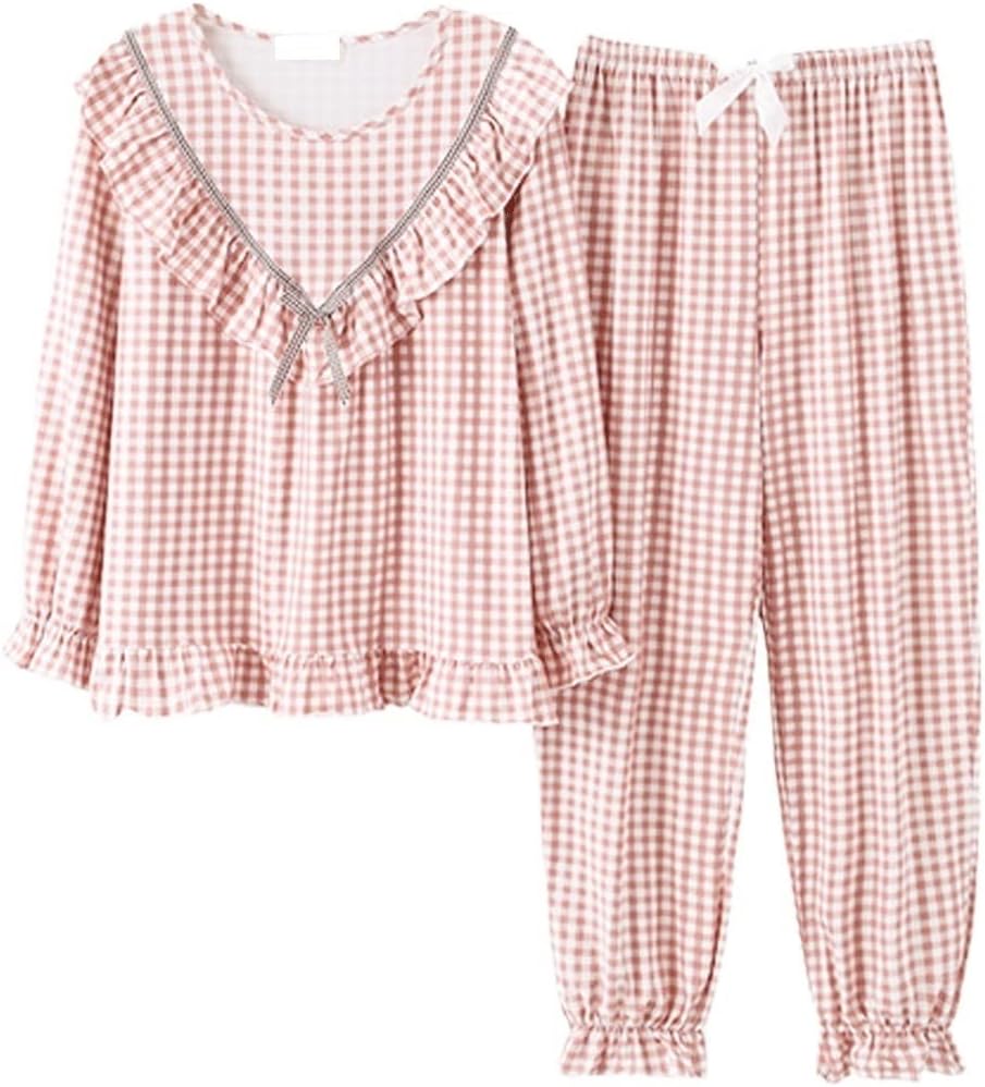 YYZKYTO Autumn Winter Women Pajamas 3XL Leisure Bow Ornament Pajamas for Girls,A-3XL Code
