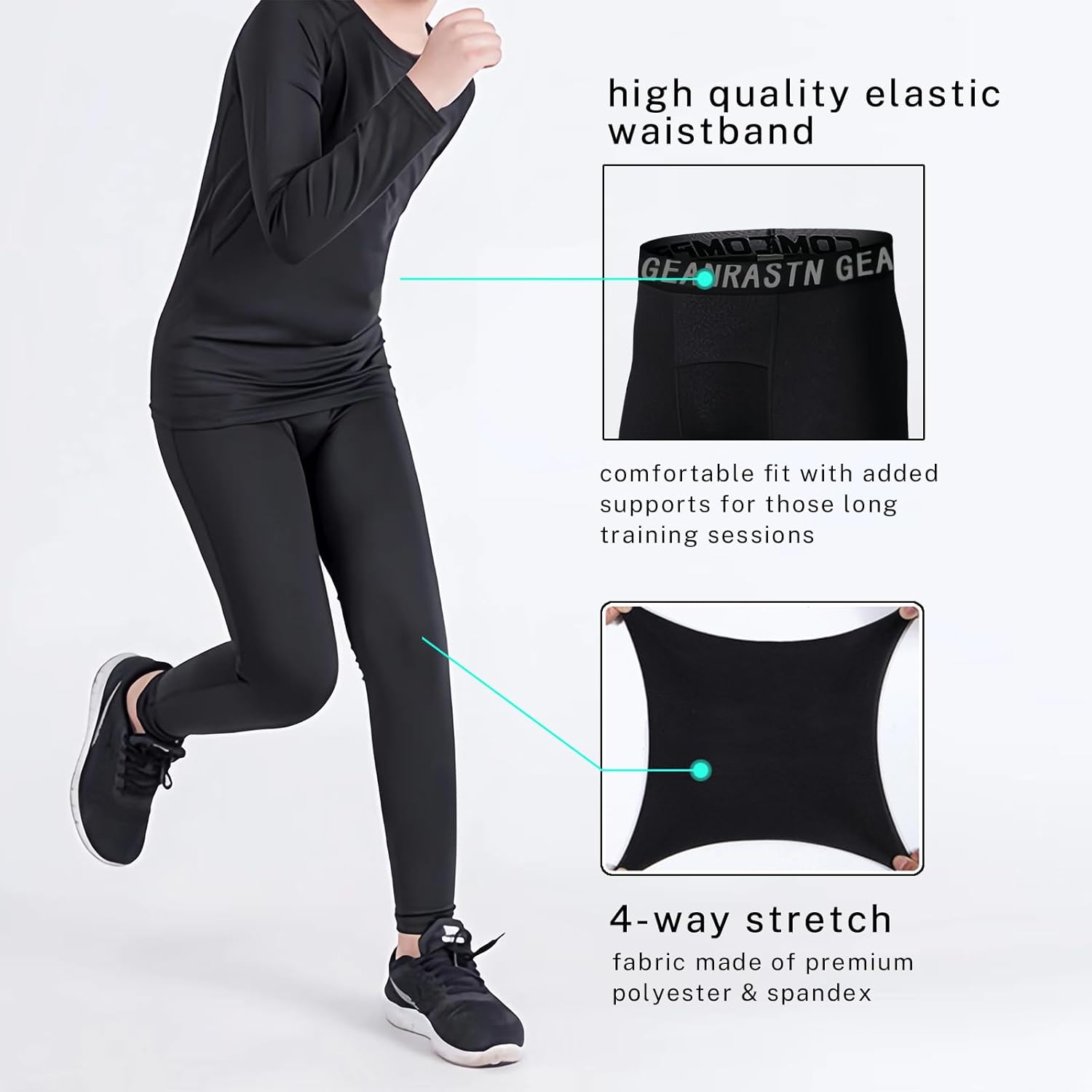 Boys Leggings Quick Dry Youth Compression Pants Tights Athletic Pants Sports for Kids - Image 2