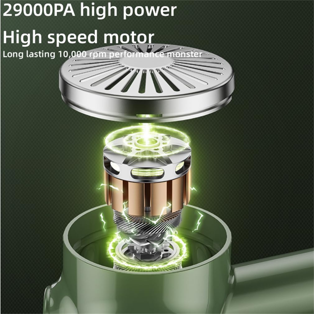 Aspirapolvere portatile, portatile, batteria a doppia potenza e alta potenza 29000PA, cartuccia lavabile per uomini e donne, auto, scrivania, casa, pulizia, verde