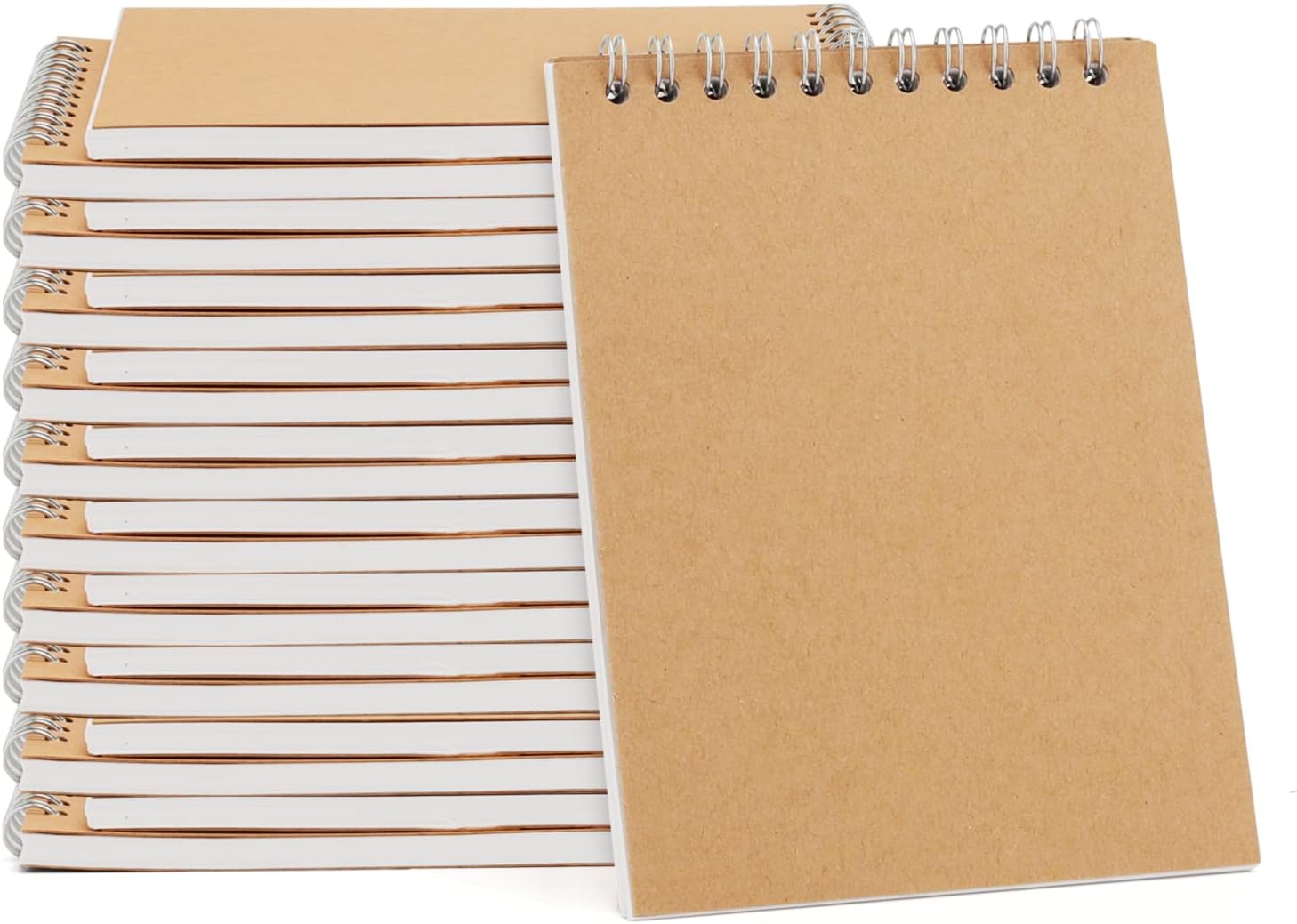 HOZEON 20 PCS A6 Size Top Spiral Bound Sketch Notebooks, Blank Kraft Brown Cardboard Cover Sketch Pad for Animation, Sketching, Drawing, Doodling and Journaling, 60 Sheets for Each Pad