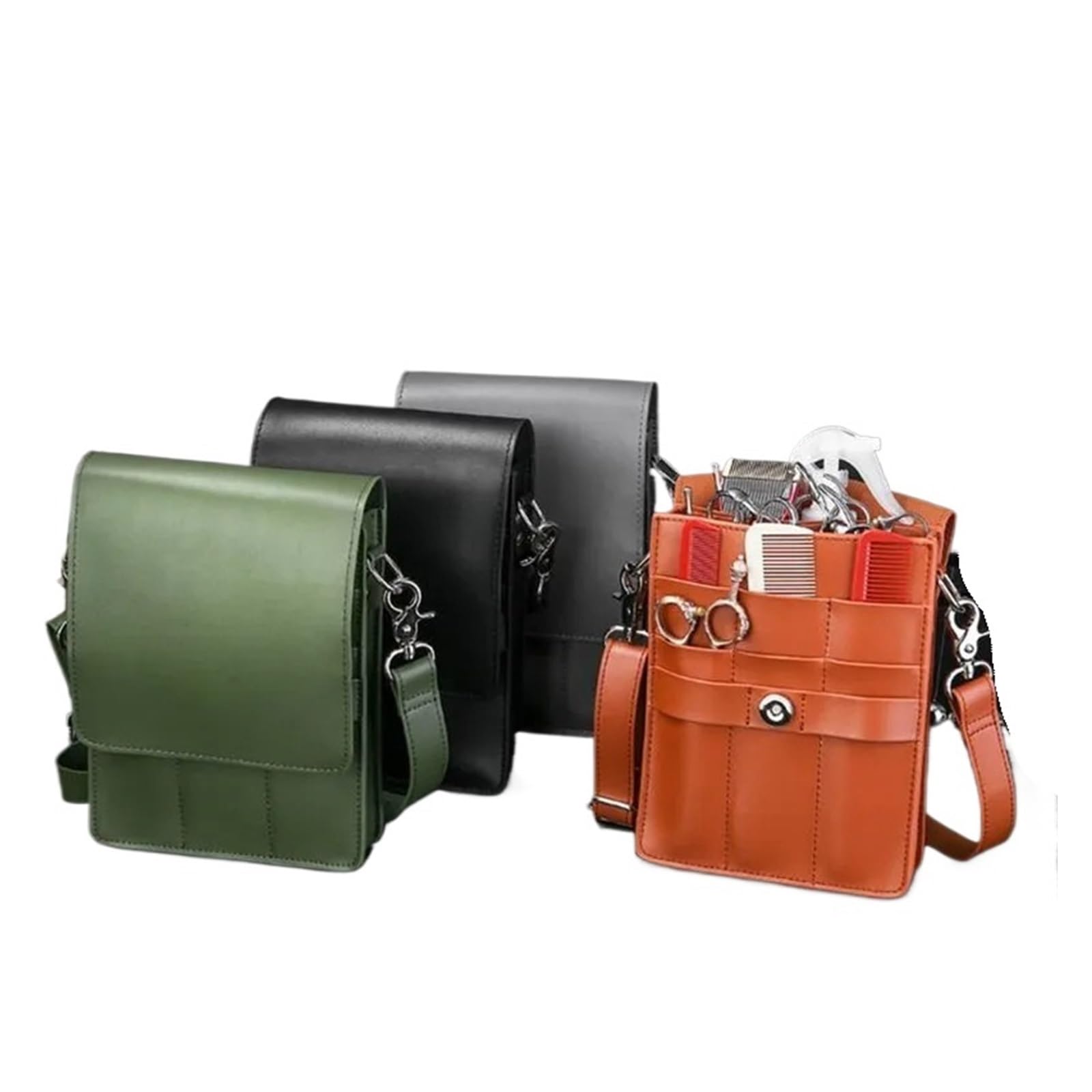 Friseurscheide Hüfttasche Professionelle Leder-Haarscherentasche, Gürteltasche mit Clips, Friseurscheren-Holster, Beutelhalter, Etui mit Hüftgurt(Brown)