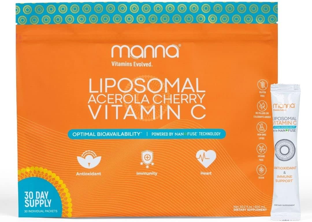 Manna Vitamins Evolved Liposomal Acerola Cherry Vitamin C - Boosted Immune Support, Joint Support, Skin Health & Brain Booster - Sugar-Free, Non-GMO, Vegan