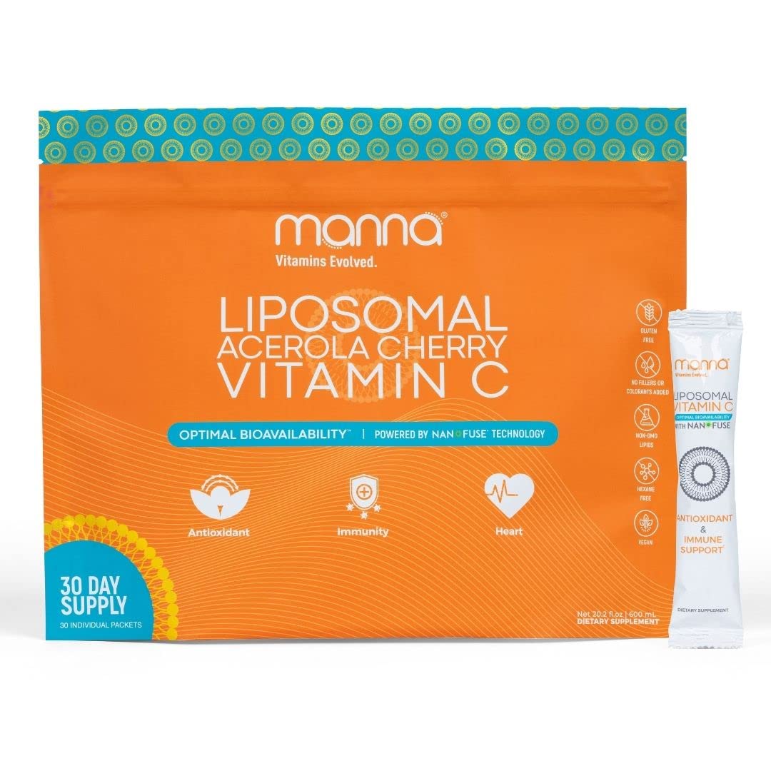 Manna Vitamins Evolved Liposomal Acerola Cherry Vitamin C - Boosted Immune Support, Joint Support, Skin Health & Brain Booster - Sugar-Free, Non-GMO, Vegan