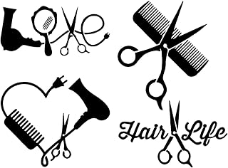 MAF - Hair Stylist 4 Pack: Love Heart Comb and Scissors Hair Life Hairstylist Black Vinyl Decal Sticker for Cars LAPTOPS Walls Windows Toolbox Gift