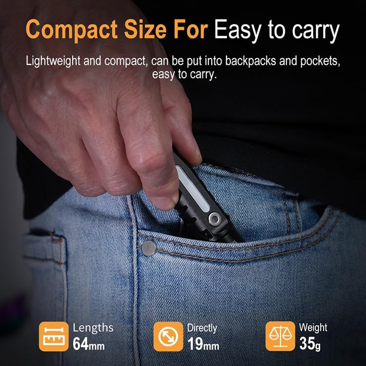 Vortex RJ28 EDC Flashlight, 410 Lumens Type-C Rechargeable Keychain Torch, Magnetic Base COB Work Light, Compact Pocket LED for Camping Emergency