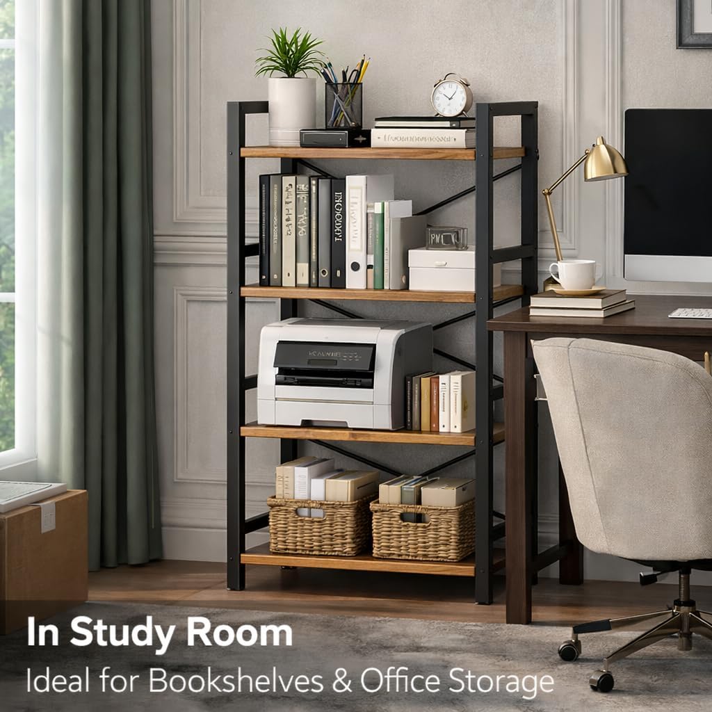 Small Bookshelf for Small Spaces, 3-Tier Industrial Bookcase with Metal Frame and Wood Shelves, Narrow Storage Shelf for Living Room, Bedroom, Apartment (4)