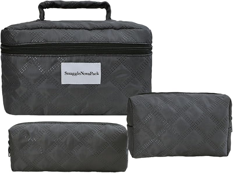 SnuggleNovaPack Kit com 3 Necessaires de Poliéster com Zíper, Cinza-escuro