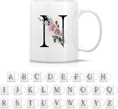 Miniatura 8 de Retreez Ramo botánico floral inicial A-Z con monograma del alfabeto, taza de café de cerámica de 11 onzas, regalo de agradecimiento de