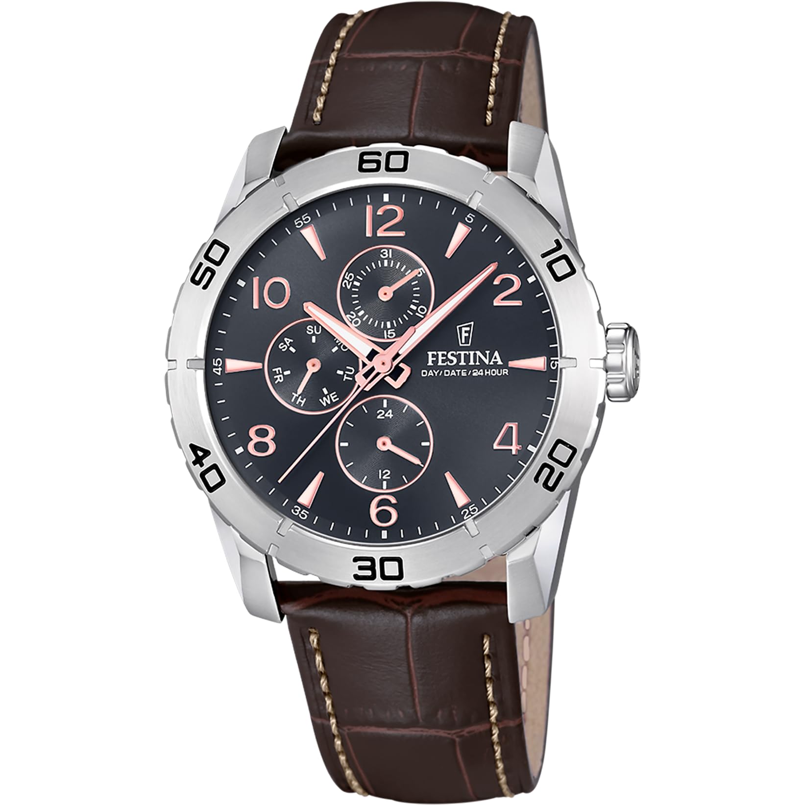 Festina Orologio Uomo Analogico in Pelle Marrone - Movimento al Quarzo - Vetro Minerale ad Alta Resistenza - Impermeabile 5 ATM - Elegante e Classico - Multifunzione F16573/4 : Festina