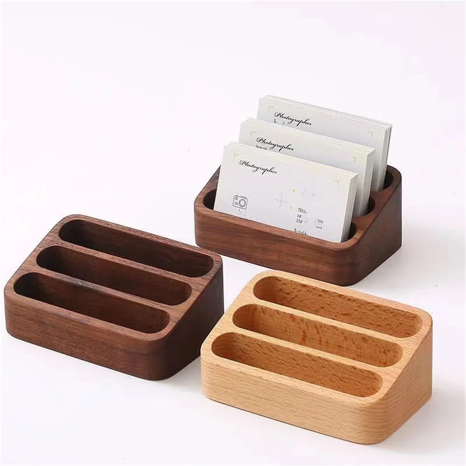 Tarjetero de madera Caja de madera for tarjetas visita, escritorio creativo gran capacidad, soporte frontal for exhibición y almacenamiento, 1 Uds