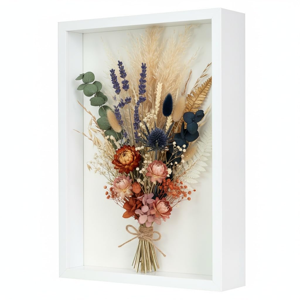 Ramka na zdjęcia 3D do wypełnienia, 21 x 29,7 cm, ramka na obiekty 3D, 3 cm głębokości, ramka, pudełko z przezroczystą akrylową płytką do zdjęć, medali, prezentów, suszonych kwiatów (biały)