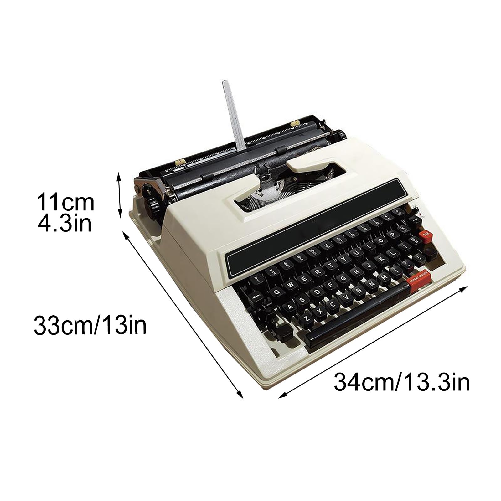 WhiteMechanical English Typewriter, Old-Fashioned Traditional Portable Manual Typewriter for Notes Or Letters Or Creative Writing