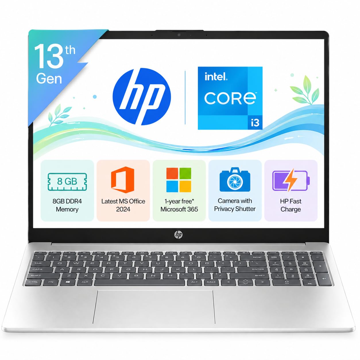 HP 15, Intel Core i3-1315U-13th Gen Laptop (8GB DDR4 Ram,512GB SSD) Anti-Glare, Micro-Edge,15.6'' FHD, Win11,M365 Basic(1yr),Office Home24, Silver,1.59kg, FHD Camera Shutter, 15-fd0569TU-image-6