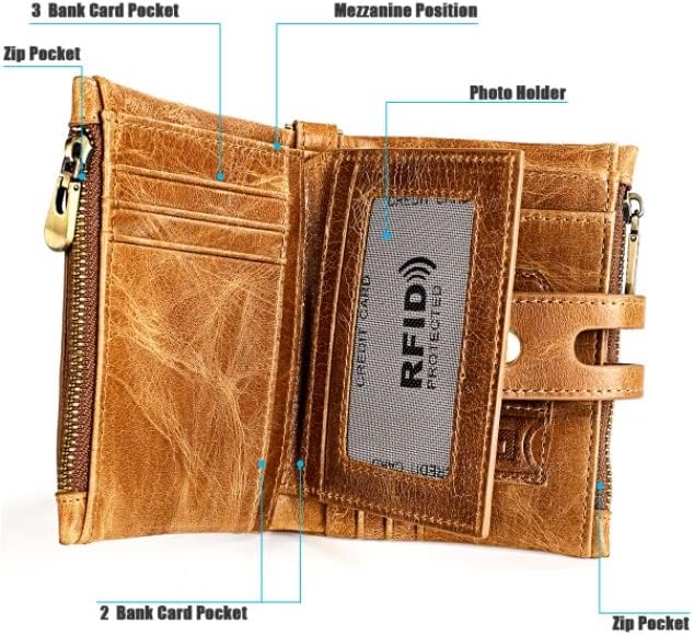 Miniatura 5 de LUYILA Cartera para hombre de cuero genuino para hombre, monedero, cuero vacuno, tarjetero de identificación, cadena para hombre (color marrón,