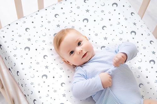 Miniatura 2 de Juego de 4 sábanas bajeras unisex de estrellas y luna para bebés, niños o niñas (sábanas para cuna)