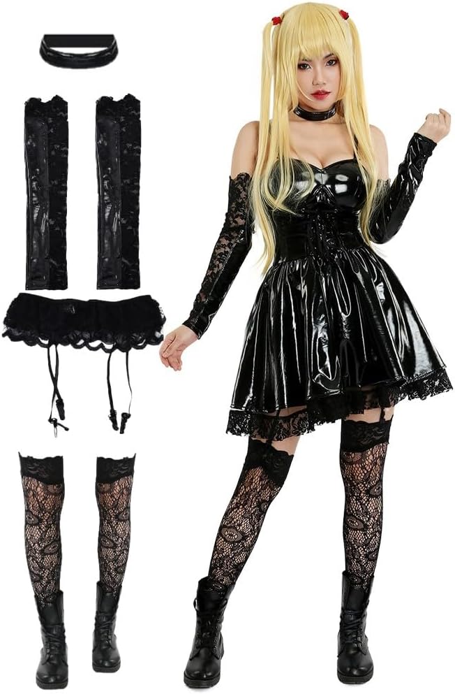 CoskidzHaikyuu Women's Goth Dress Dark Gothic Cosplay Costume Dress with Stockings Steampunk Halloween