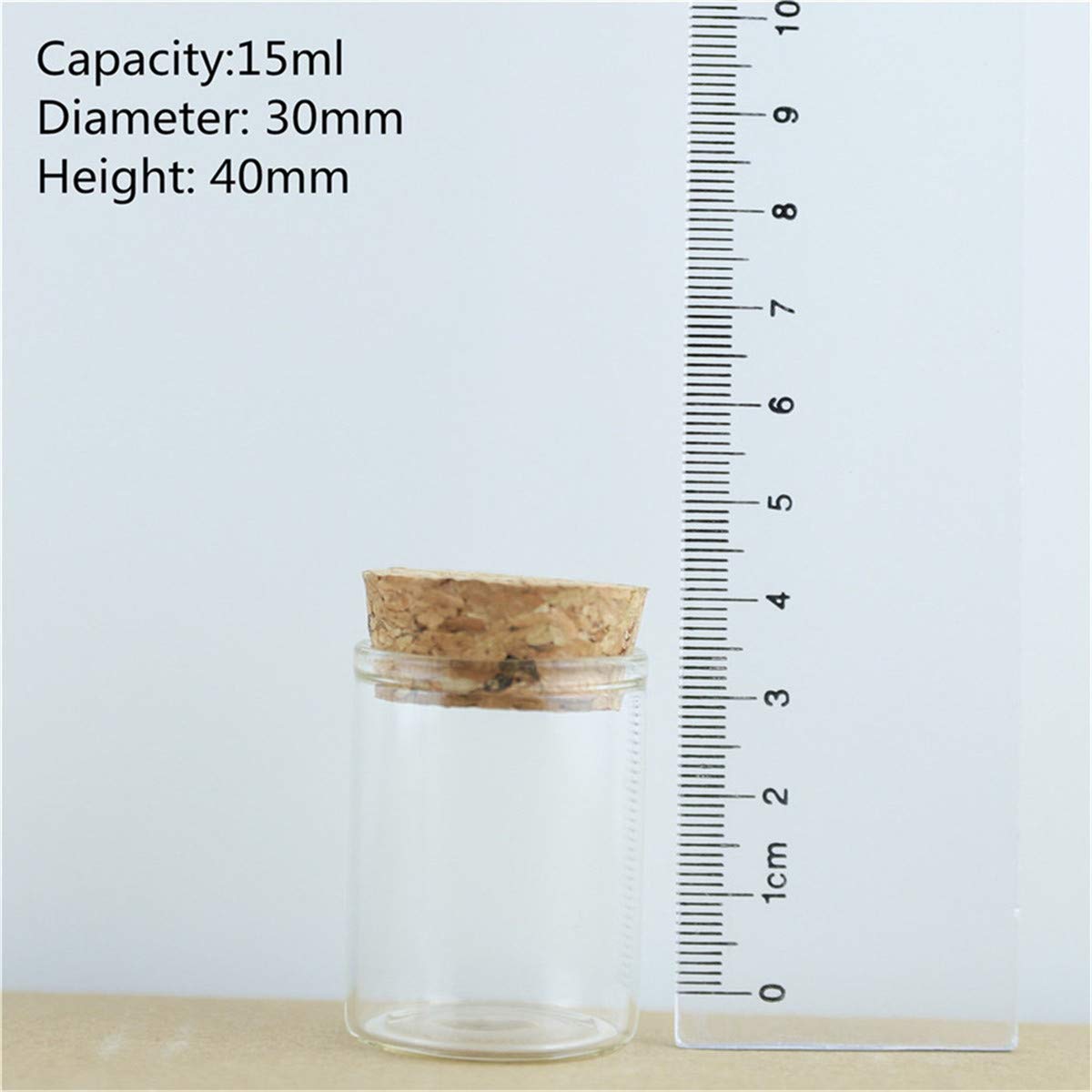 probówki z przezroczystego szkła, Szklane probówki z korkami, 50 sztuk, 30 x 40 mm, 15 ml do przechowywania i majsterkowania