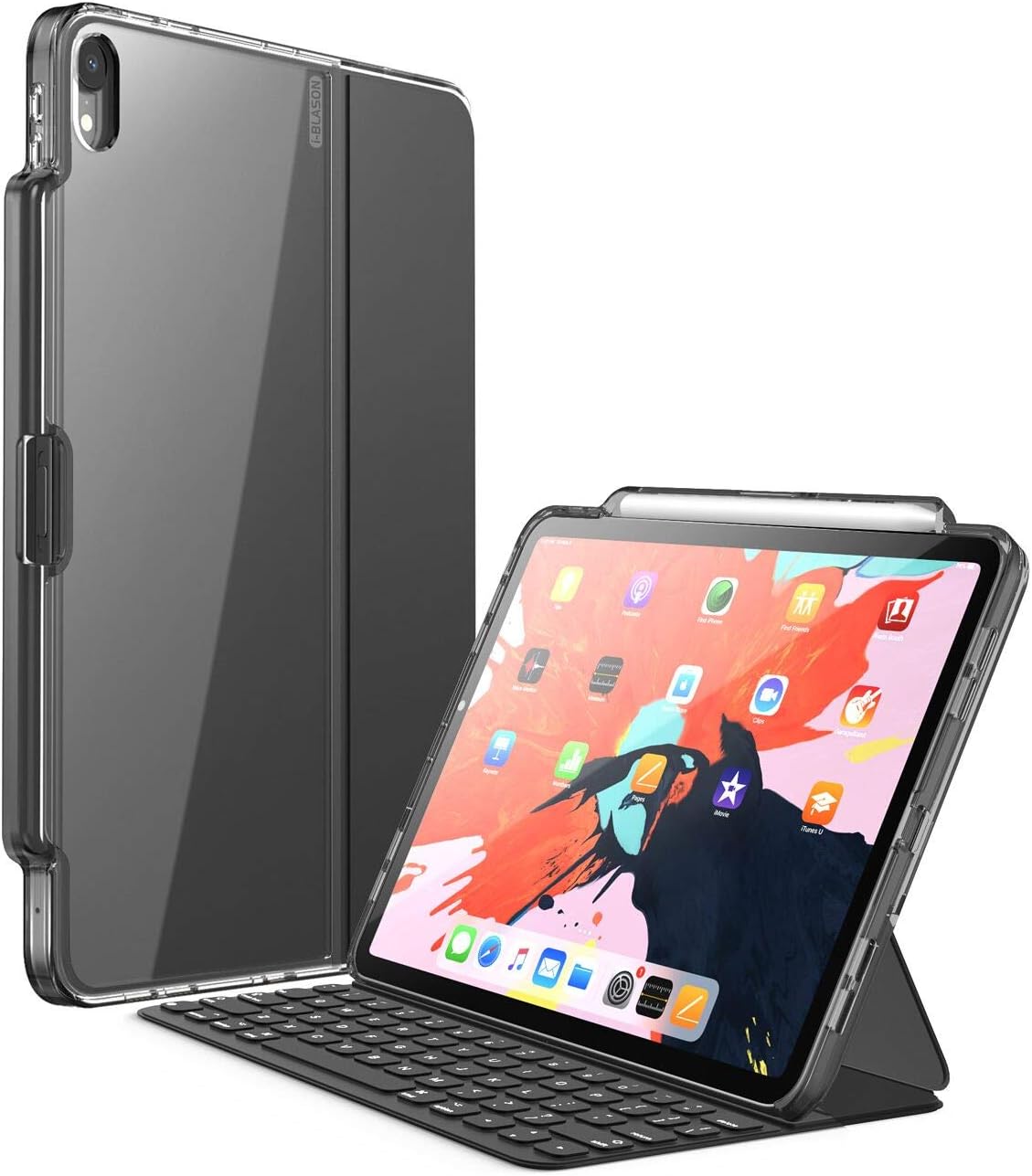 iPad Pro 12.9 Case 2018, [Compatible with Official Smart Folio and Smart Keyboard] i-Blason [Halo] Clear Protective Case with Pencil Holder for iPad Pro 12.9 Inch 2018 Release (3rd Generation) (Black)