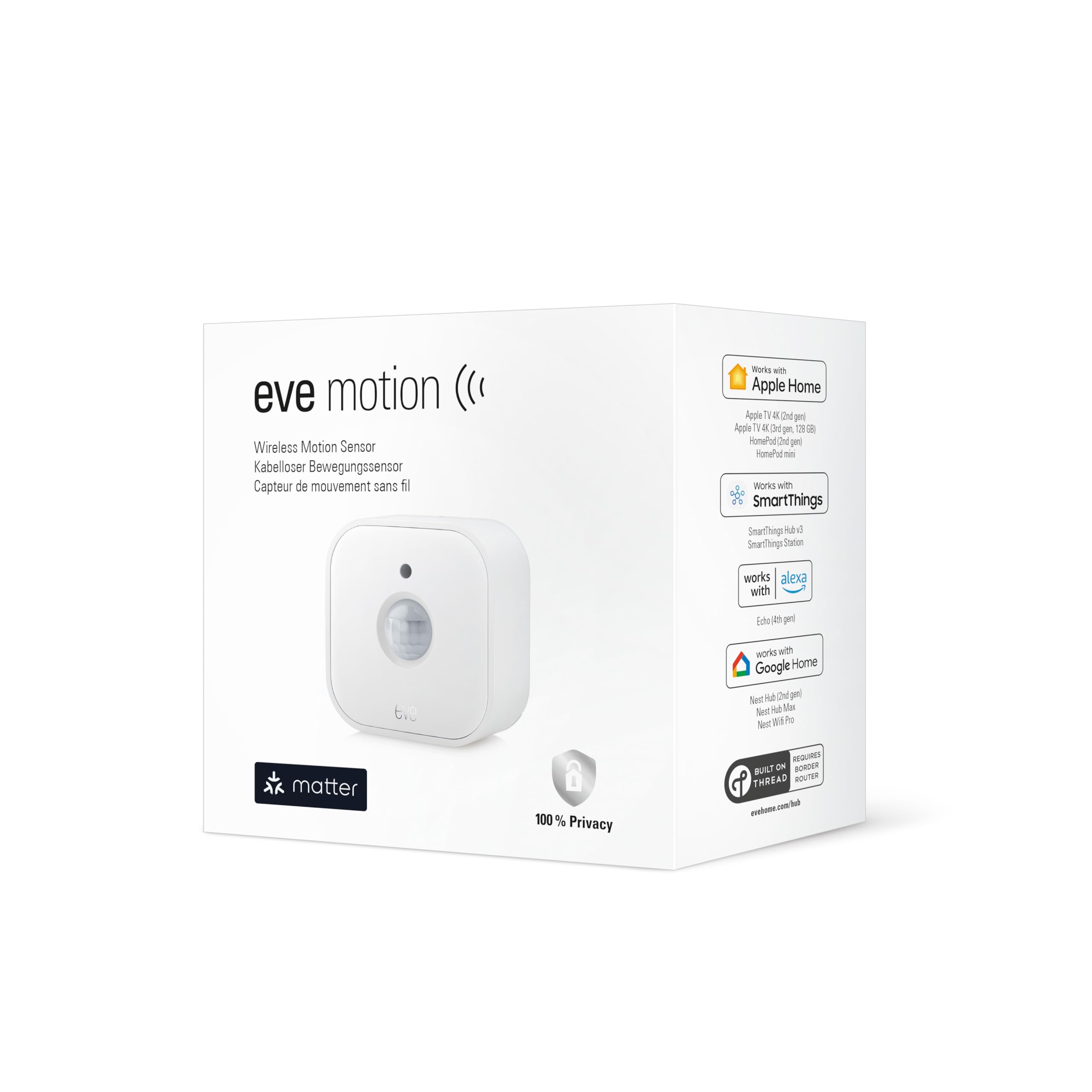 Eve Motion (Matter), Bewegungsmelder mit Lichtsensor (Innen-/Außenbereich), smarte Licht-/Geräte-Steuerung, kompatibel mit Alexa, Apple Home, Google Home, SmartThings, Thread Border Router erforderl