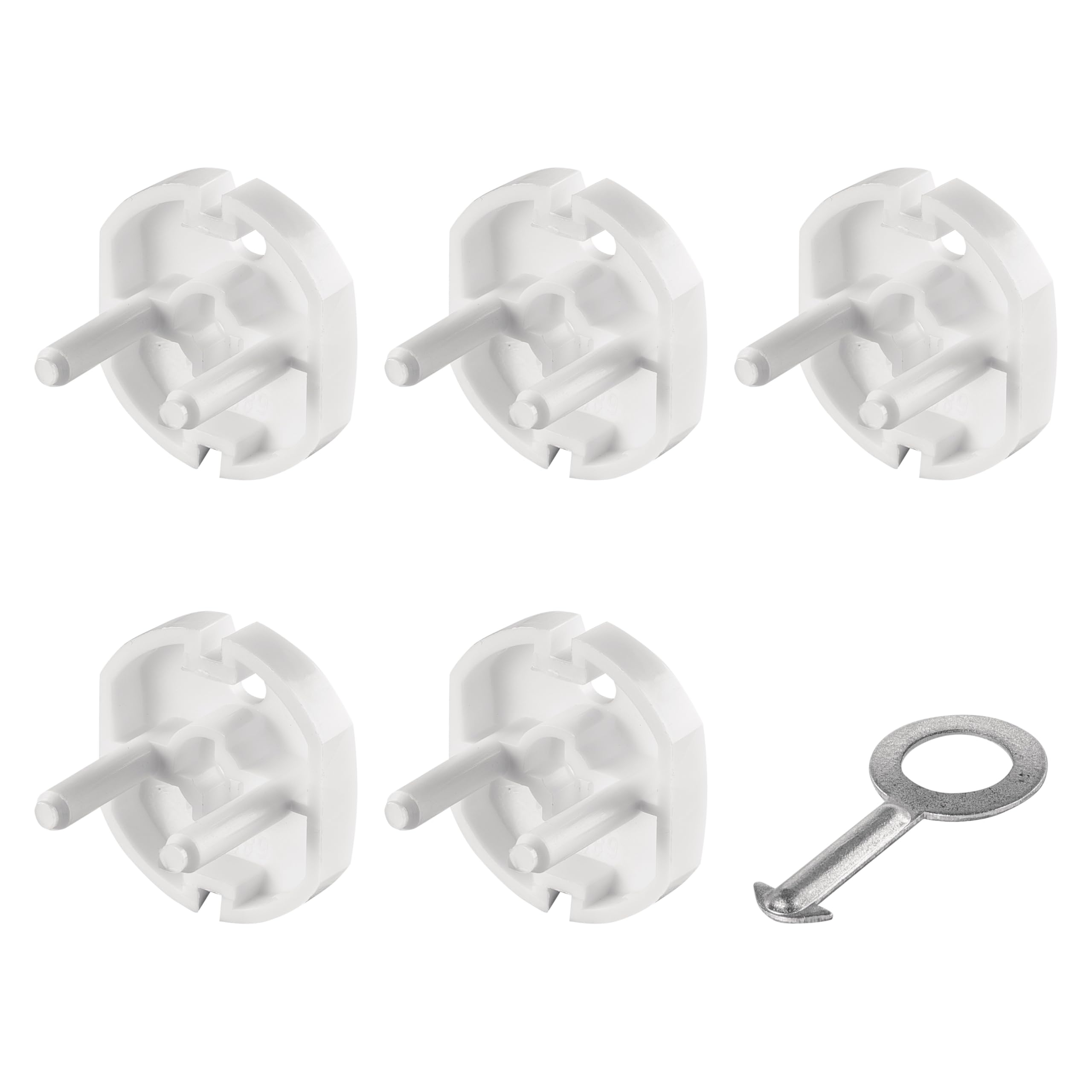 EMOS Lot de 5 cache-prises avec clé - Protection blanche - Empêche les accidents et les chocs électriques - Protection pour bébés et enfants