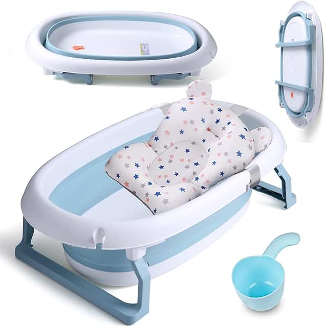 Grande bañera bebe(55L de capacidad), bañera plegable bebé con reductor bañera bebe, Taza de champú, Adecuado para niños de 0 a 6 años- Bañera Ducha Viaje Portatil Bebe para Espacios Pequeños