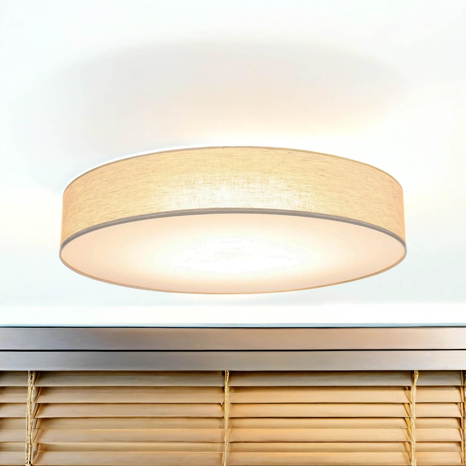 Licht-Erlebnisse Deckenleuchte groß Ø 78 cm rund in Grau-Beige Leinen blendarm 6x E27 Deckenlampe Schlafzimmer Wohnzimmer