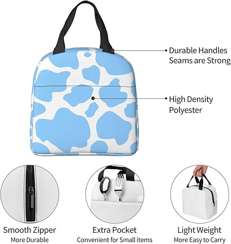 Miniatura 7 de Ucsaxue Lonchera con estampado de vaca azul, bolsa de almuerzo reutilizable, lonchera Bento para trabajo, reutilizable, cajas de picnic, contenedor