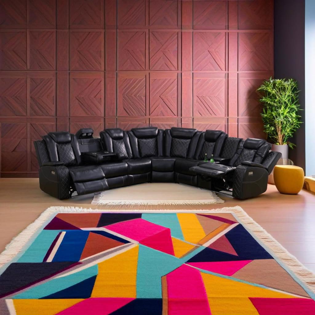 Photo 1 of FUOROLA Black L Shape Power Recliner Sofa with LED 3 piece box set