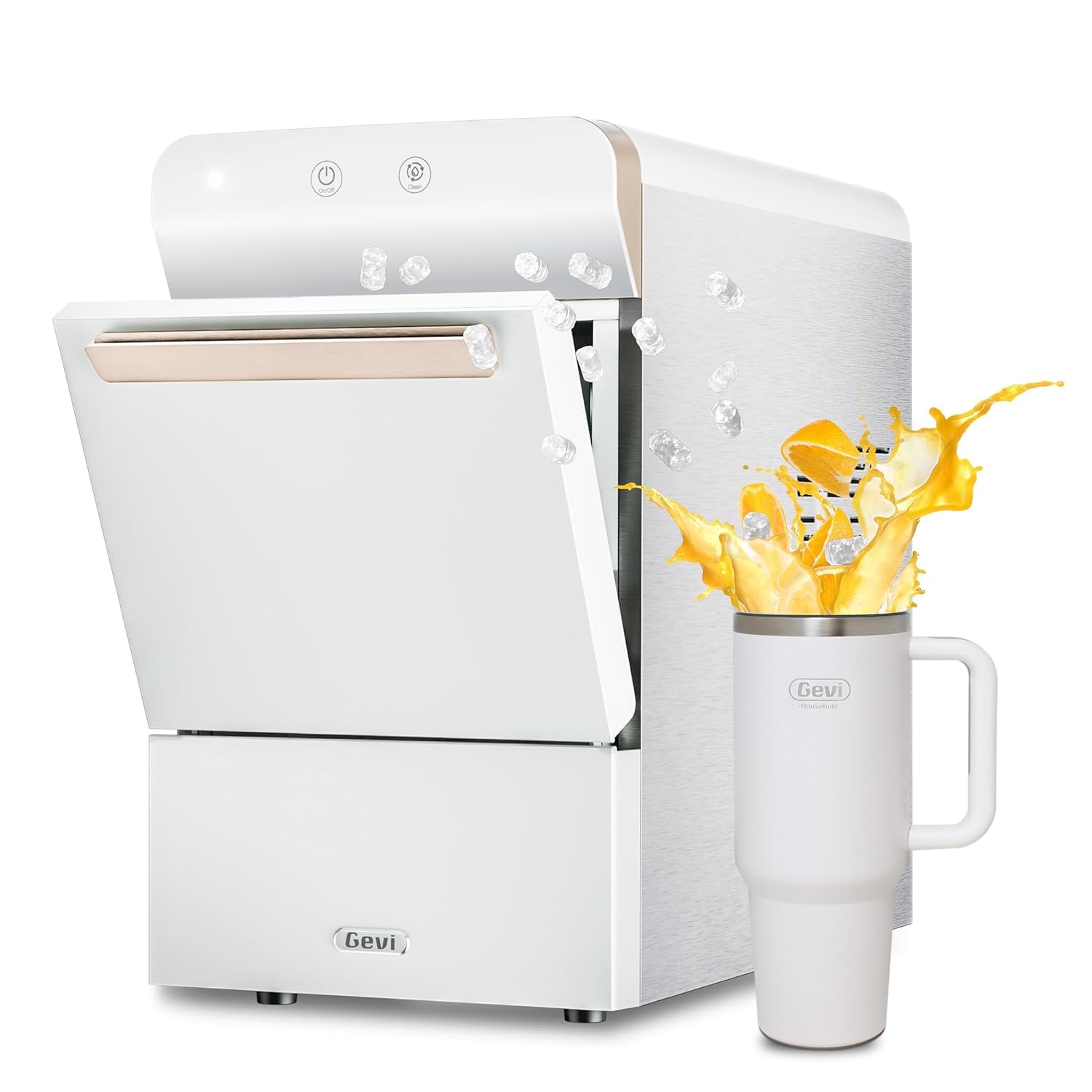 Máquina de hielo en pepitas Gevi V2 0 para encimera, 13,6 kg, 24 h, con autolimpieza, de bajo consumo, para el hogar, color blanco