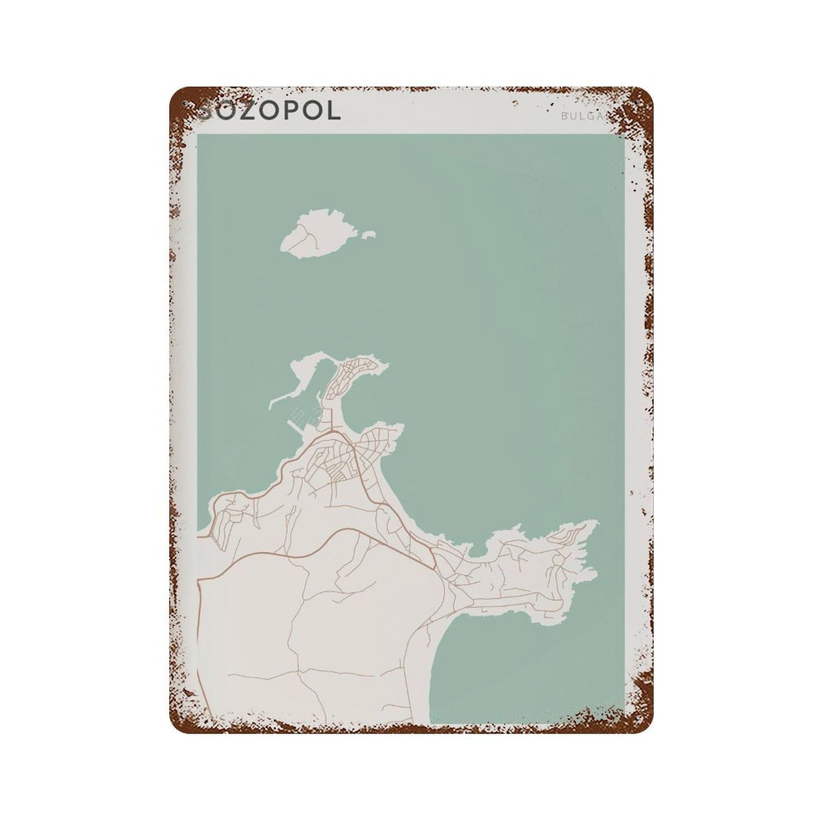 xiaoxiaoshen Sozopol Map Bulgaria Travel Gift Farmhouse Decor Wall Decor Art Metal Tin Poster Modern Home Decor Art Home Bar Shop Decorations Vintage Sign 40x30cm