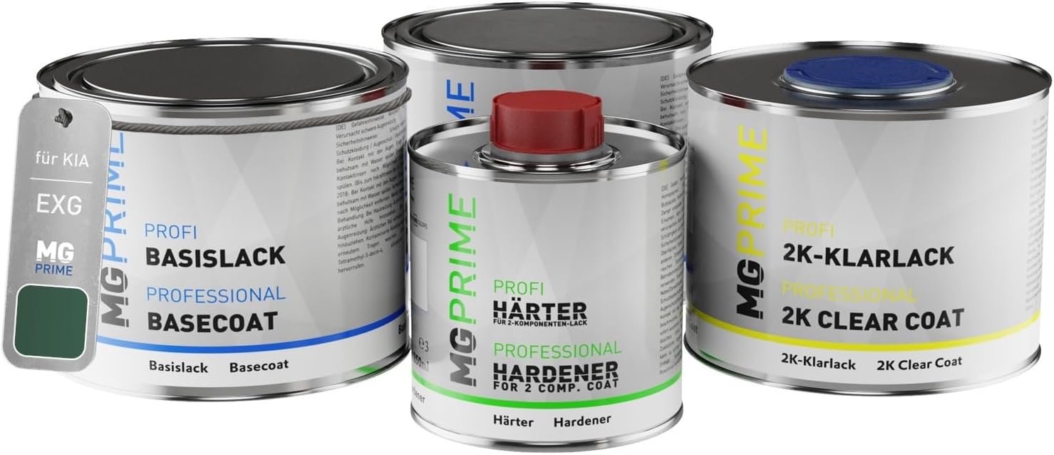 MG PRIME Car paint Can set for KIA EXG/EX Experience Green Pearl Metallic/Experience Grün Metallic Primer base coat 2K clear coat hardener ready-to-spray 1.75l