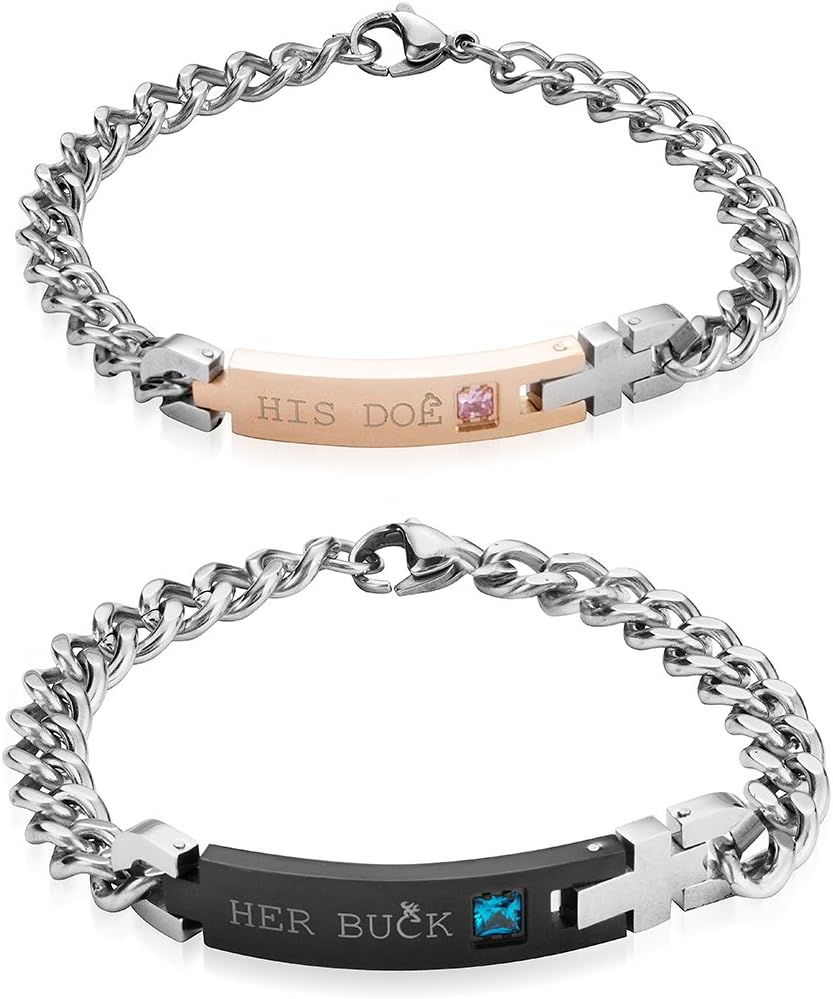 Couples Matching Set 2 Pieces Link Bracelet Titanium Stainless Steel Chain Wrist Cuff for Valentine's Day Gift Jewelry