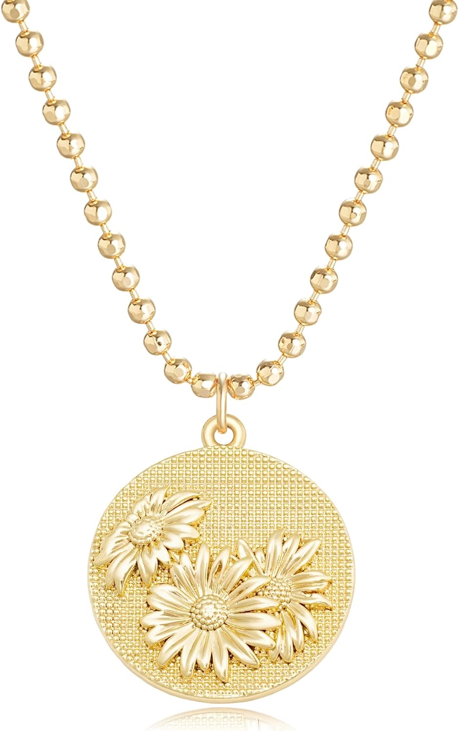 MYEARS Women Birth Flower Necklace Gold Butterfly Coin Disc Pendant Cubic Zirconia 14K Simple Dainty Beaded Chain Everyday Trendy Jewelry - 12 Months