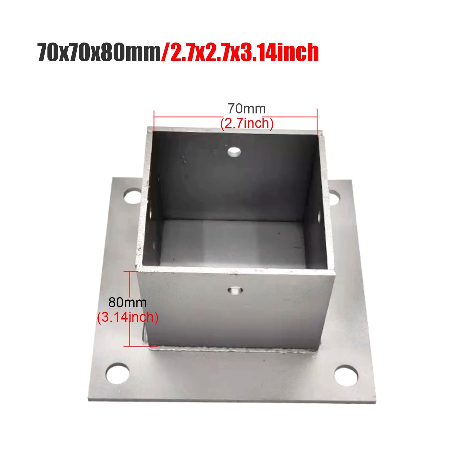 Paquete de 2 Placas Base cuadradas de Metal para Anclaje de Postes de Cerca de Madera. Soporte atornillado de Alta Resistencia con Kit de instalación para hormigón (70 x 70 mm).