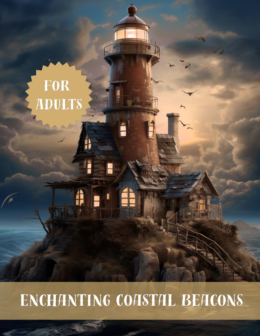 Enchanting Coastal Beacons Coloring Book: 50 Relaxing Lighthouse Designs and Ocean Waves for Meditation and Stress Relief