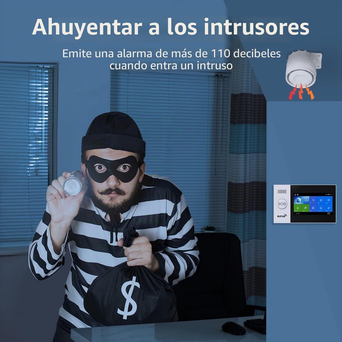 Sistema de Alarma para el hogar inalámbrico, Sistema de Seguridad Wi-Fi con Pantalla Completa inalámbrica de 4,3" Funciona con Alexa y Google para el hogar, apartamento