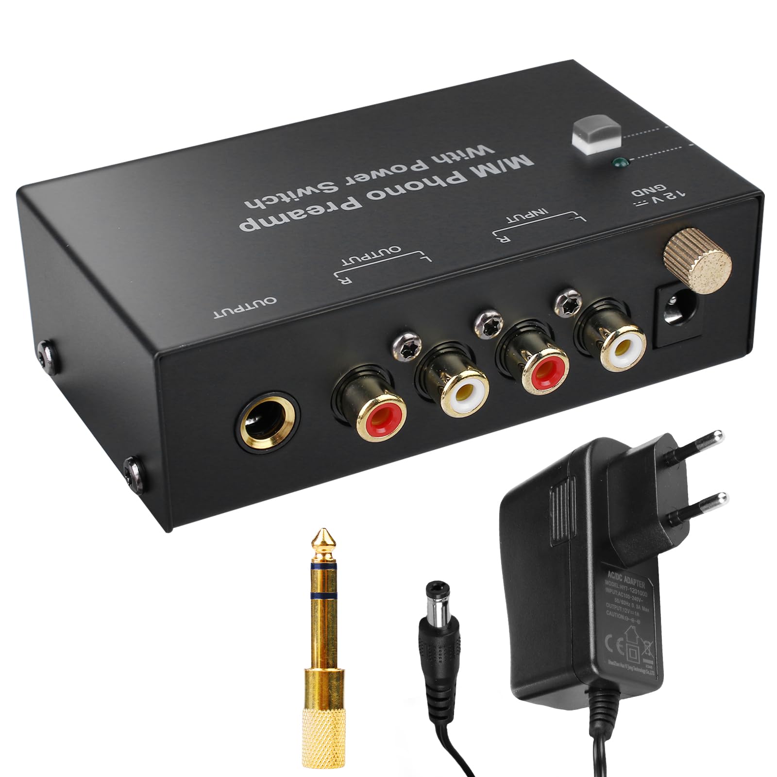 Phono Preamplifier Turntable - Phono Preamp for Turntables with MM Sampling Systems, RCA Input & Output, Stereo Amplifier with Level, Black