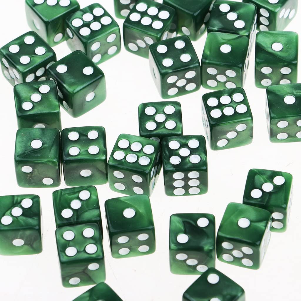 Zestaw kości do gry, 50 szt. Zestaw 12 mm D6 do gry planszowej, szary, 12 mm (Color : Groen, Size : 12mm)