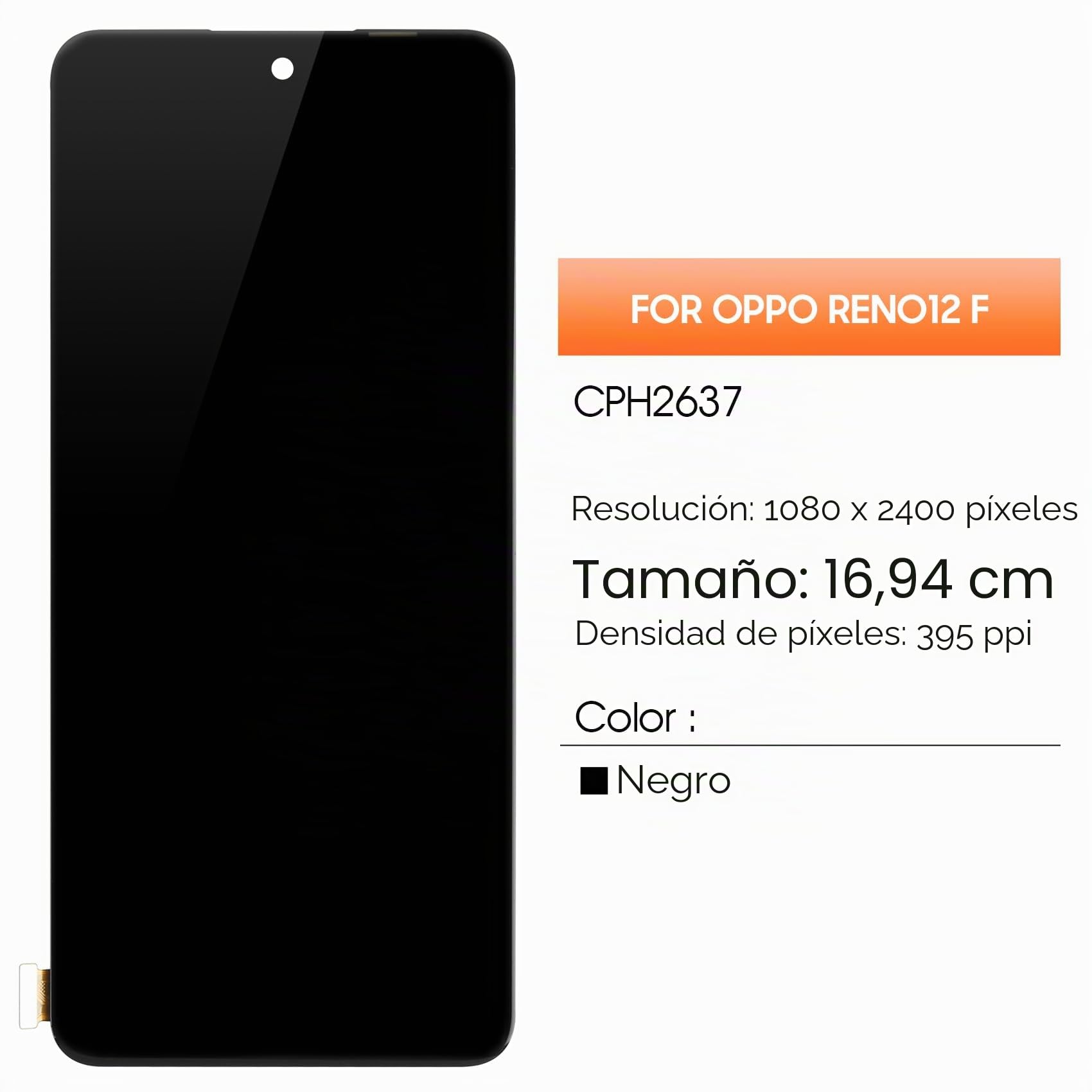 AGCUT - Pantalla LCD para OPPO Reno12 F 4G / 5G LCD para OPPO Reno 12 F CPH2687 CPH2637 6,67" Pantalla táctil digitalizador Asamblea con reparación Kit, (Negro, Sin Huella Dactilar)