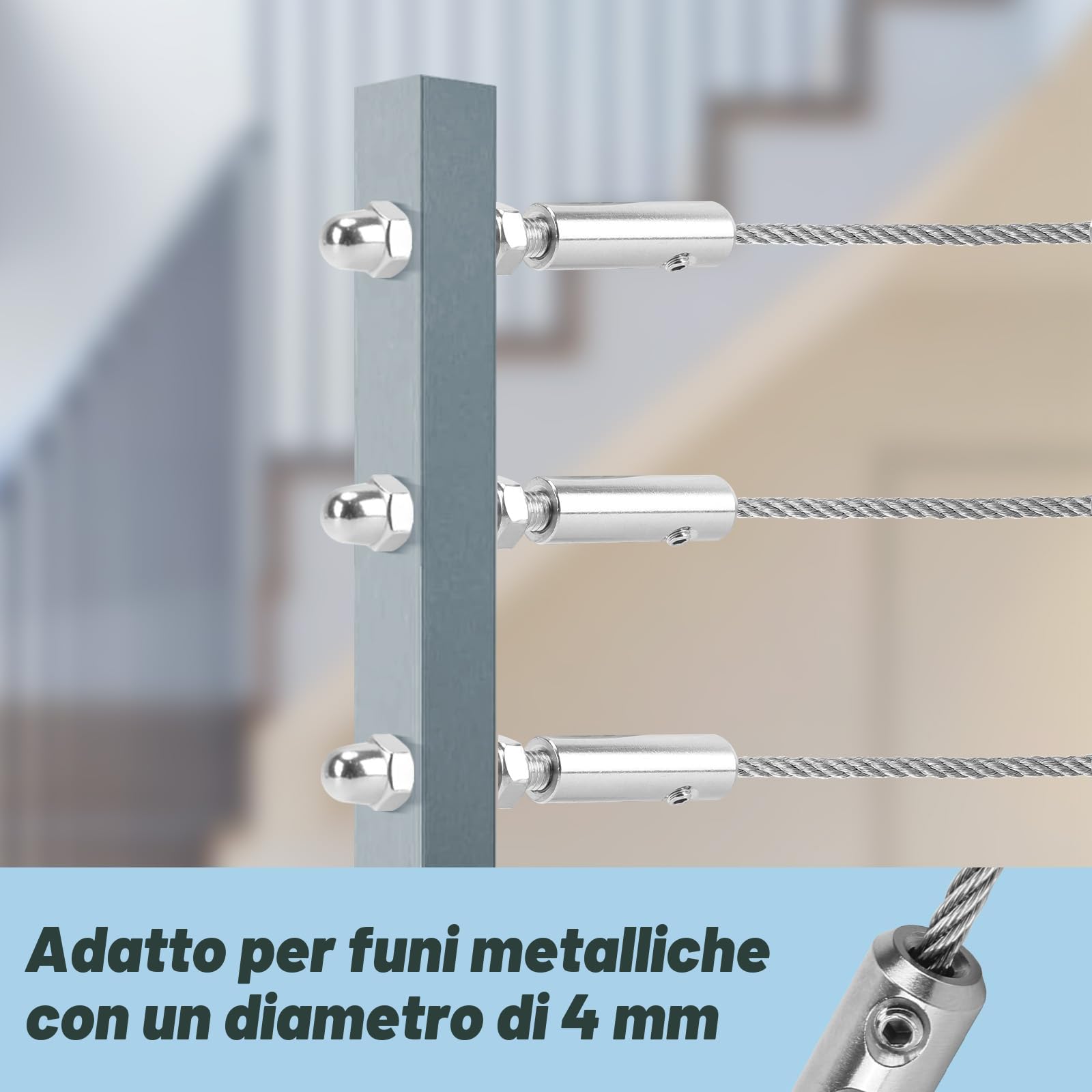 Terminale a vite per fune metallica, 4 mm, 12 pezzi, per fune metallica, in acciaio inox, per il fissaggio (12, 4mm)